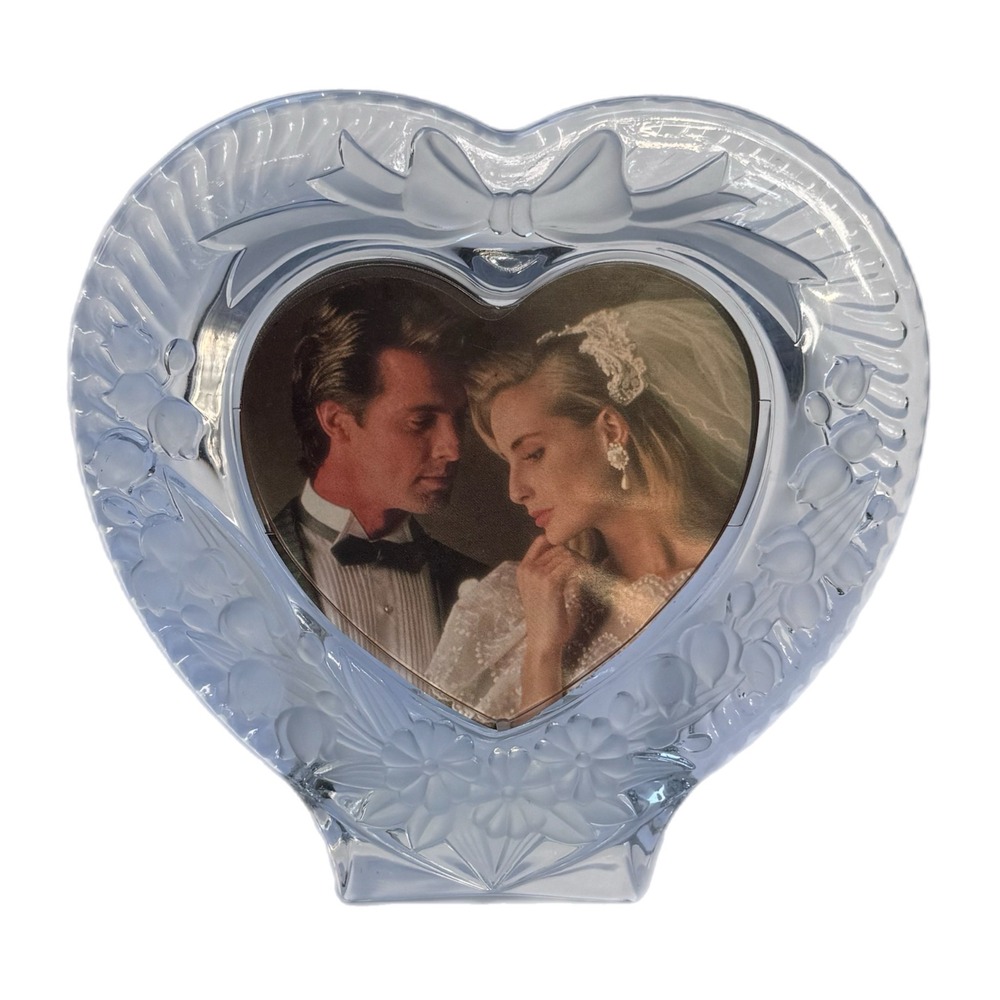 Home Beautiful Glass Heart Picture Frame Frosted Floral bow Japan Vintage
